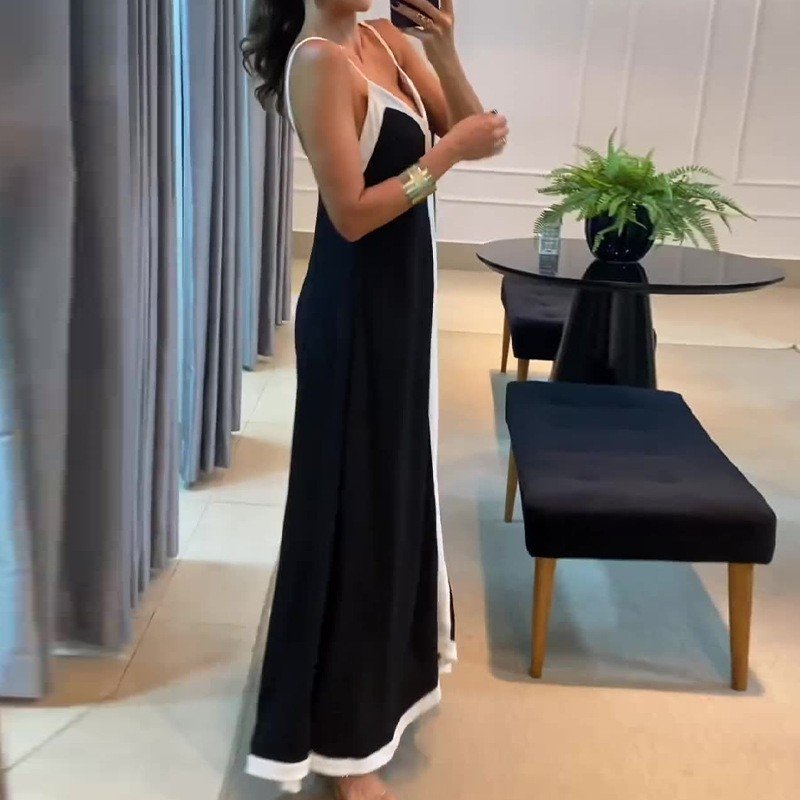 New Arrivals 2024 Loose Plus Size Casual Dress Women'S Elegant And Colorful V-Neck Long Strap Dress