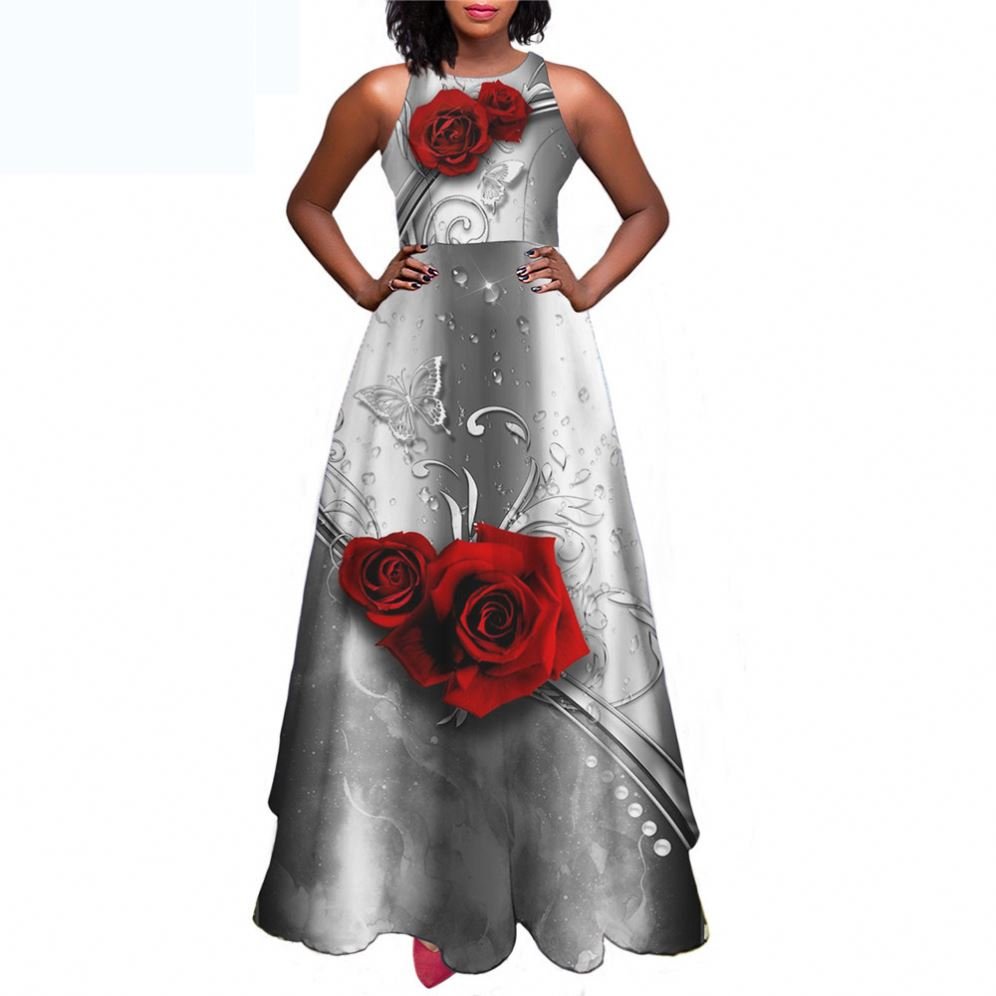 Purple Gothic Rose POD Dropshipping Summer Dress for Women 2023 Elegant Floral Style Party Evening Ladies Dresses Long Sundress