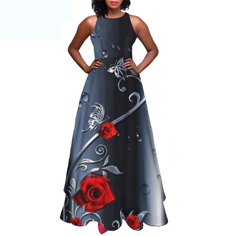 Purple Gothic Rose POD Dropshipping Summer Dress for Women 2023 Elegant Floral Style Party Evening Ladies Dresses Long Sundress