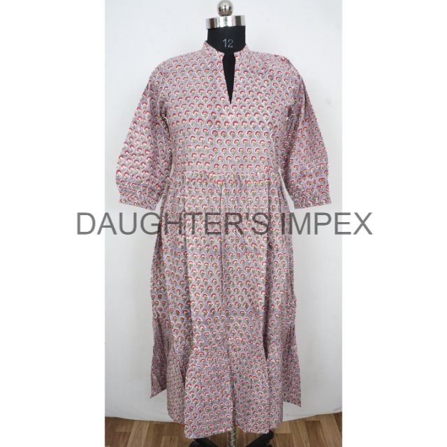 Hand Printed Women cotton dresses summer Wear women's wedding casual dress Women Clothing Hand Block Printed elegant Robe