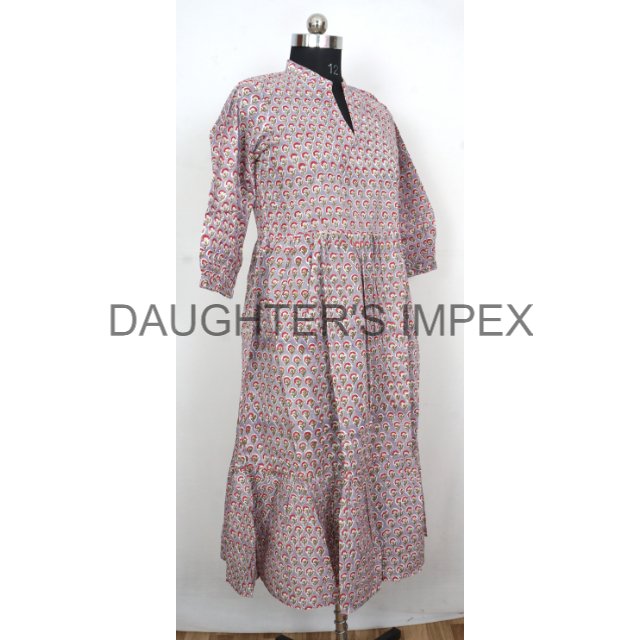 Hand Printed Women cotton dresses summer Wear women's wedding casual dress Women Clothing Hand Block Printed elegant Robe