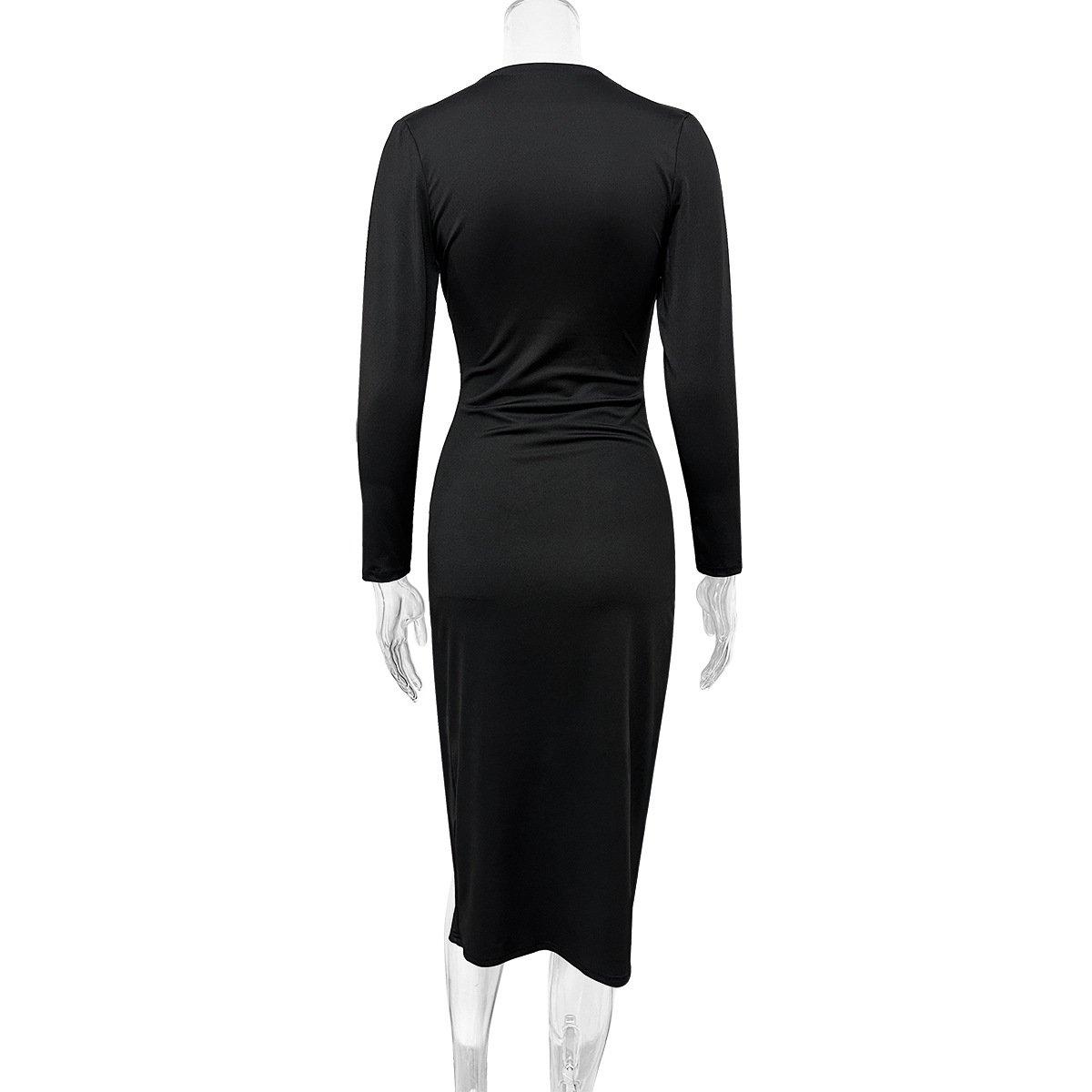 Fall Fashion Casual Slit Dresses Women's Sexy Tight Long Sleeve Solid Deep V Neck Dresses Bodycon Club Party Wrap Dress