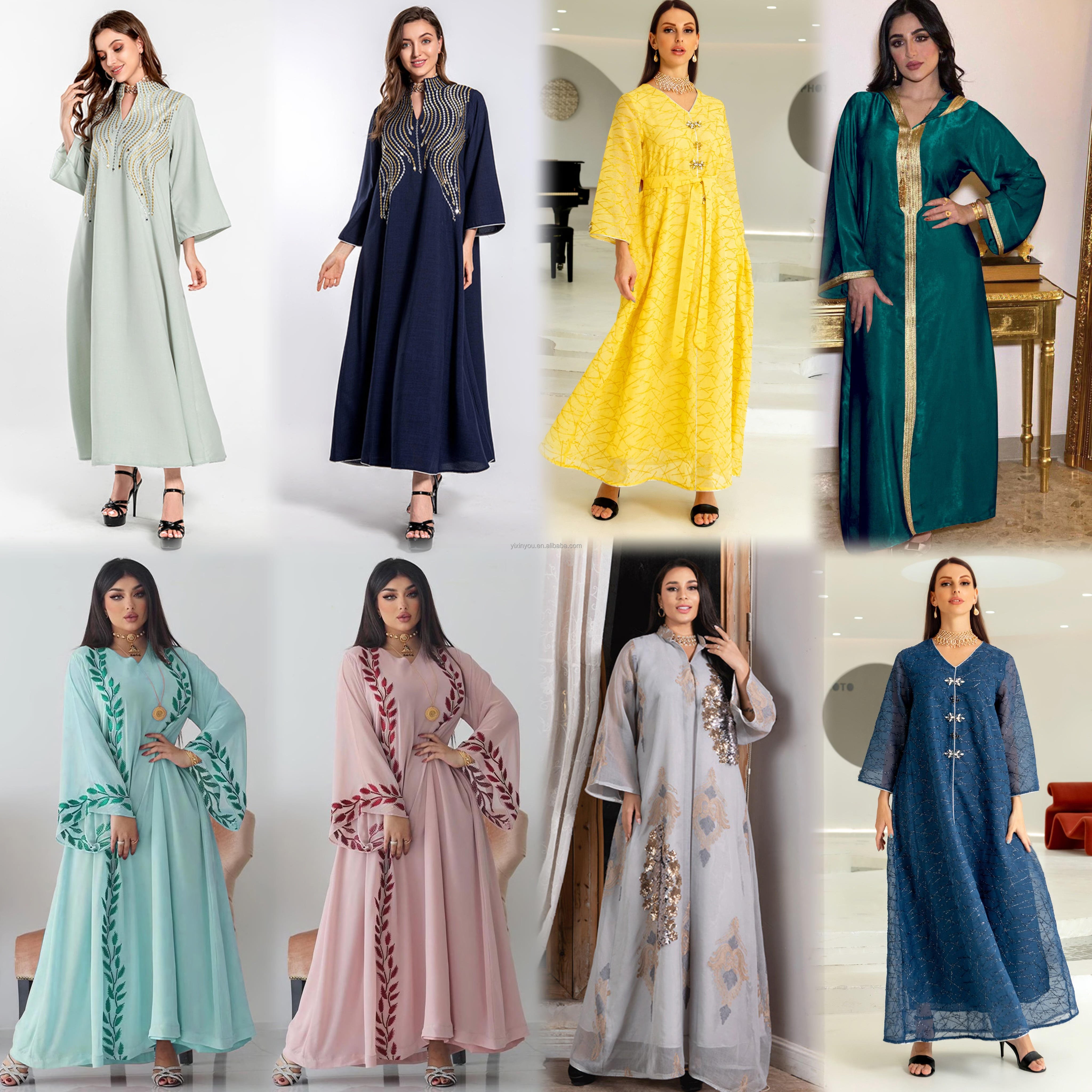 Wholesale Turkish Long Abaya Muslim Dress Women Dubai Islamic Clothing Modest Evening Ruffled Sleeves Chiffon Dress Abaya