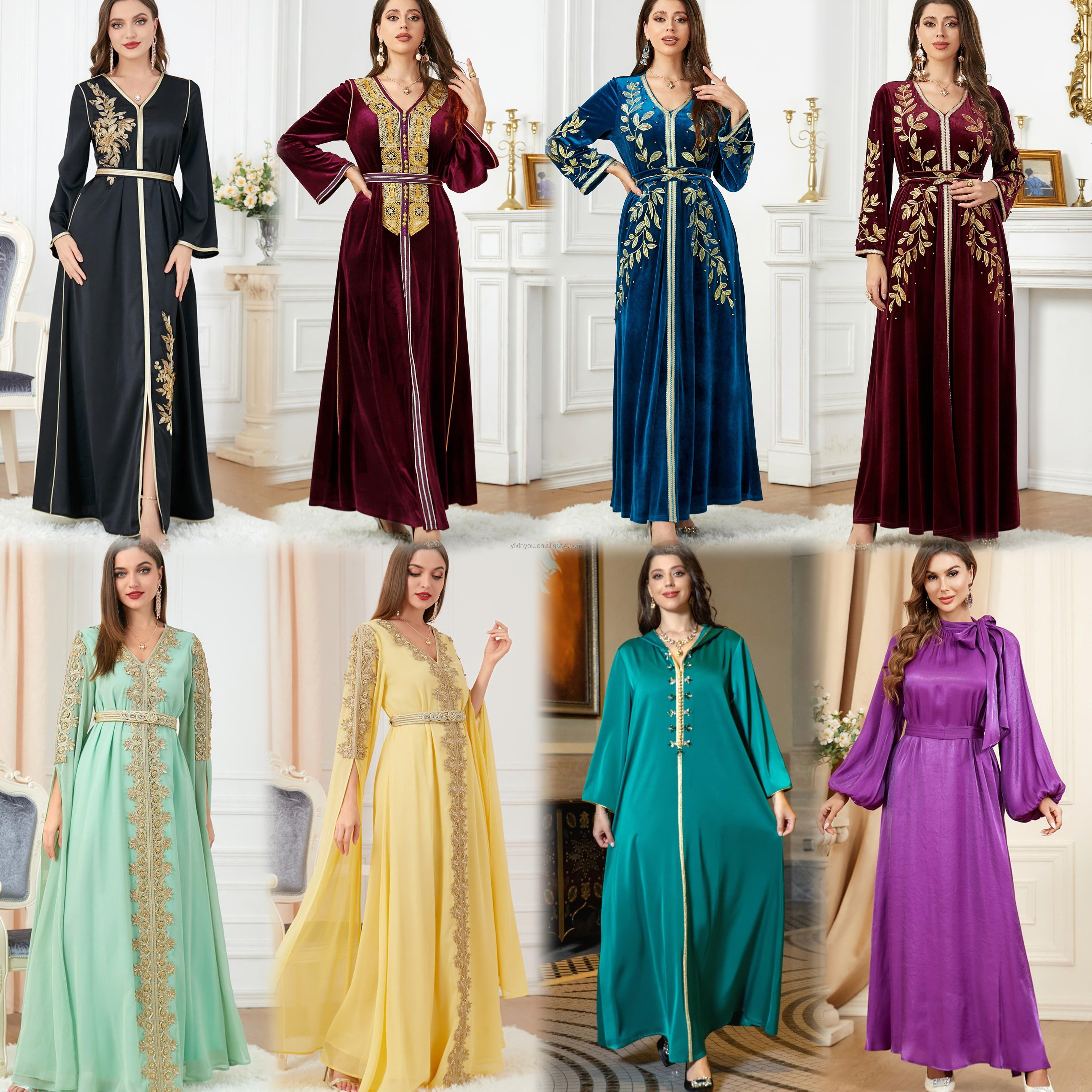 Wholesale Turkish Long Abaya Muslim Dress Women Dubai Islamic Clothing Modest Evening Ruffled Sleeves Chiffon Dress Abaya