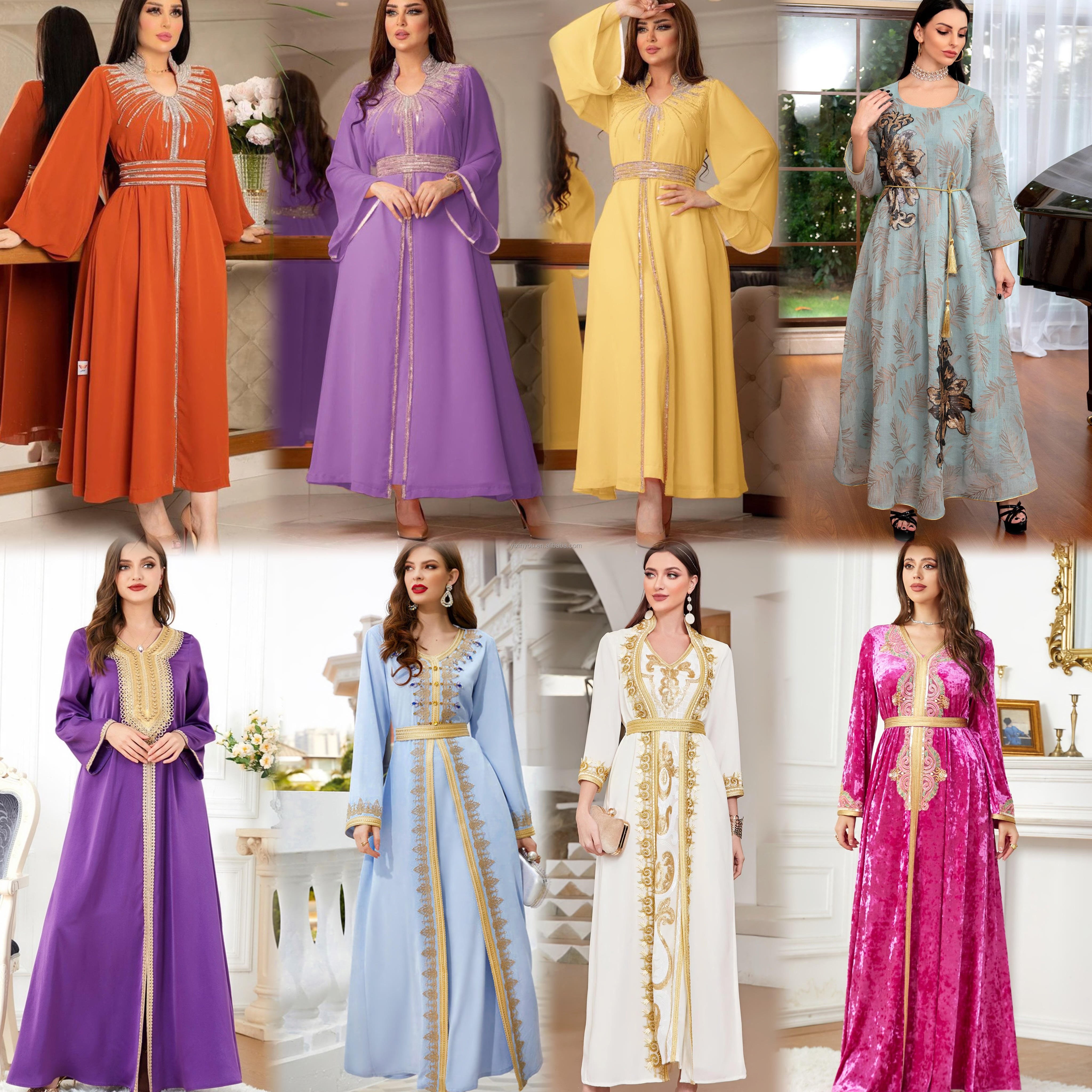 Wholesale Turkish Long Abaya Muslim Dress Women Dubai Islamic Clothing Modest Evening Ruffled Sleeves Chiffon Dress Abaya