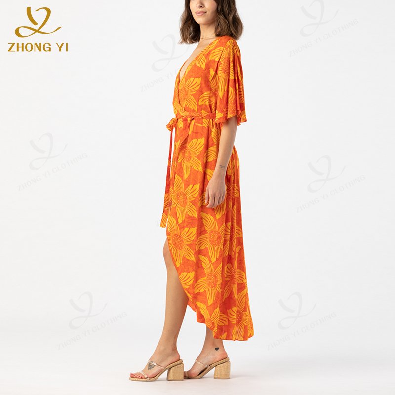 Casual Dresses 2024 Women Clothing Manufacturer Custom Sexy Loose Split Bohemian Floral Fashion Long Dresses For Beach Holiday