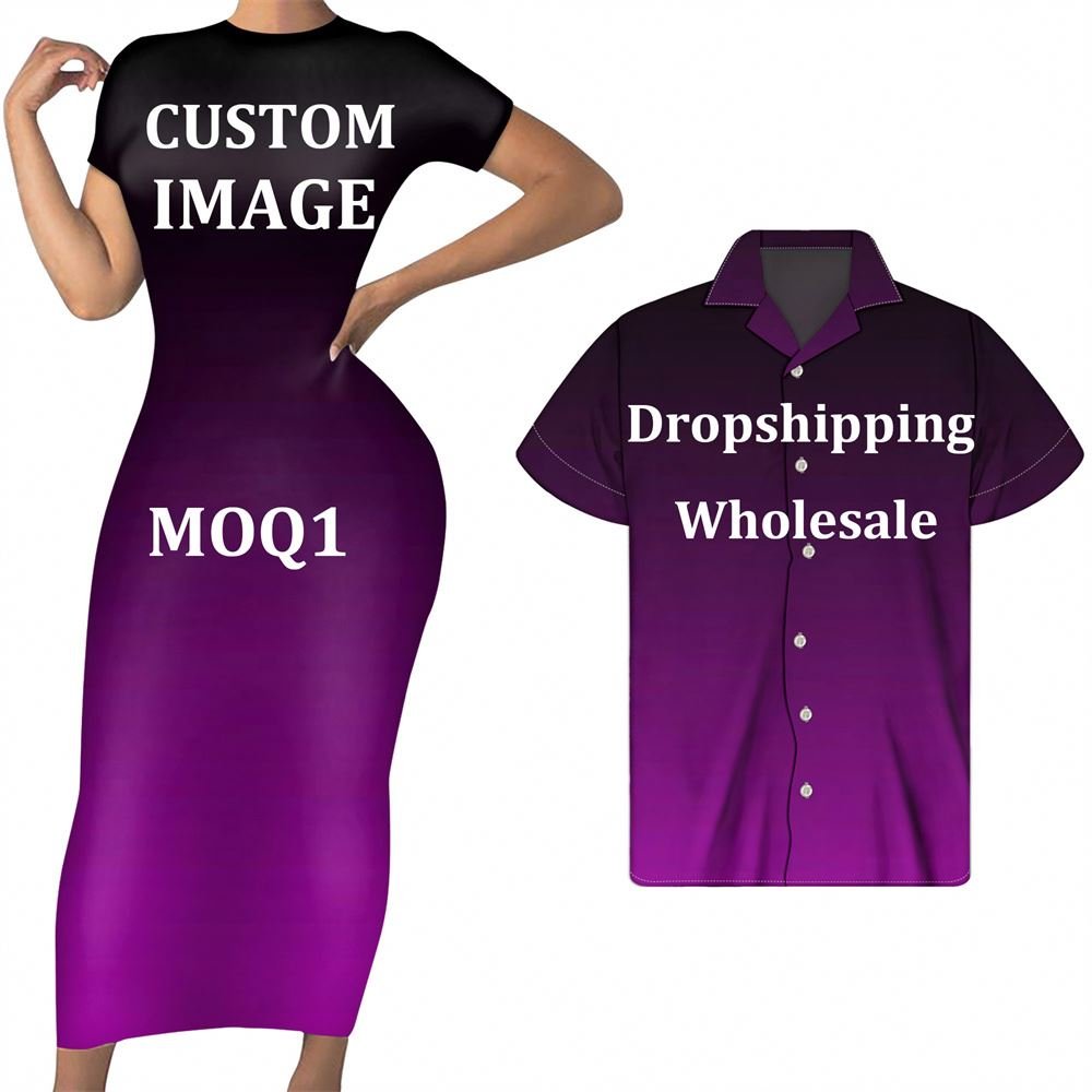 Lovers Couple Matching Clothing Polynesian Tribal Samoa Hawaii Flowers Red Print Custom Elegant Casual Dresses and Men's Shirts