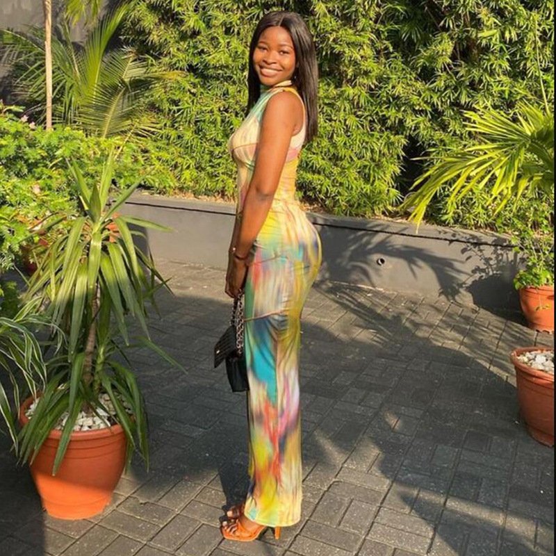 Y45160 hot sale printed sleeveless long midi casual bandage woman dress