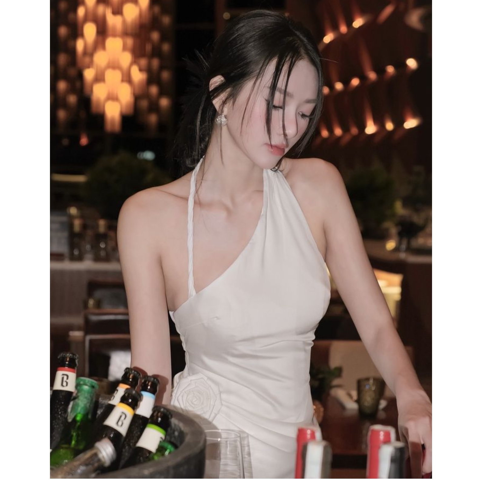 One-shoulder Short Beige Casual Dress For Vacation Mini Girl Dresses OEM Custom 2024