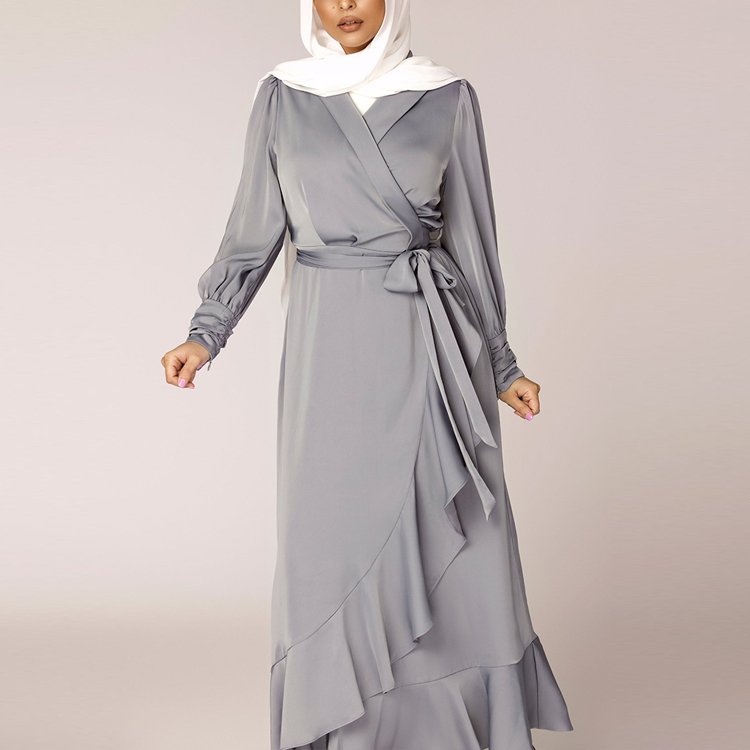 2023 Popular good quality open abaya women muslim dress satin wholesale hot selling long sleeve maxi dress for muslim