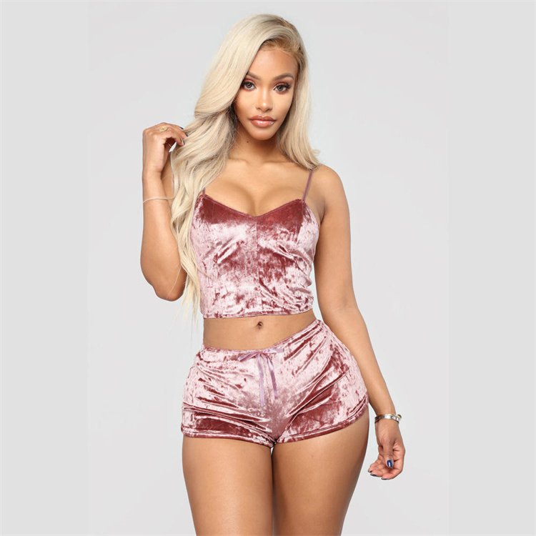 2024 Summer Satin Women's Sexy Underwear Velvet Sleepwear Casual Loungewear Blue Nightwear Pajamas-Wholesale Supply Plain