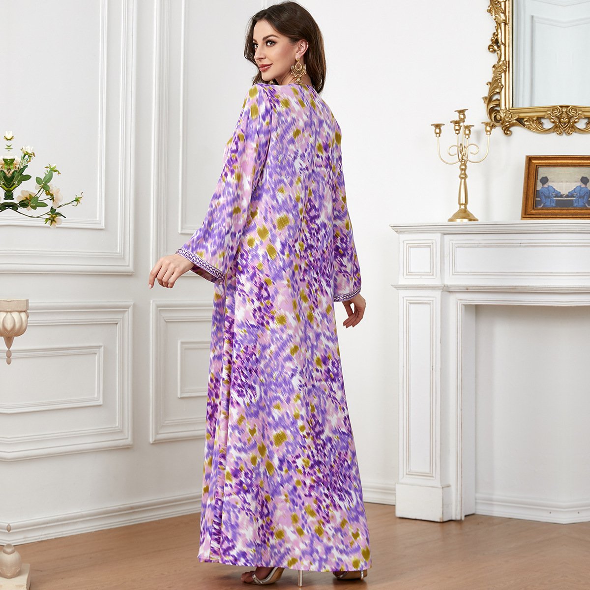 Hot selling floral printed green dress women casual dresses high quality turkish dresses for women formal