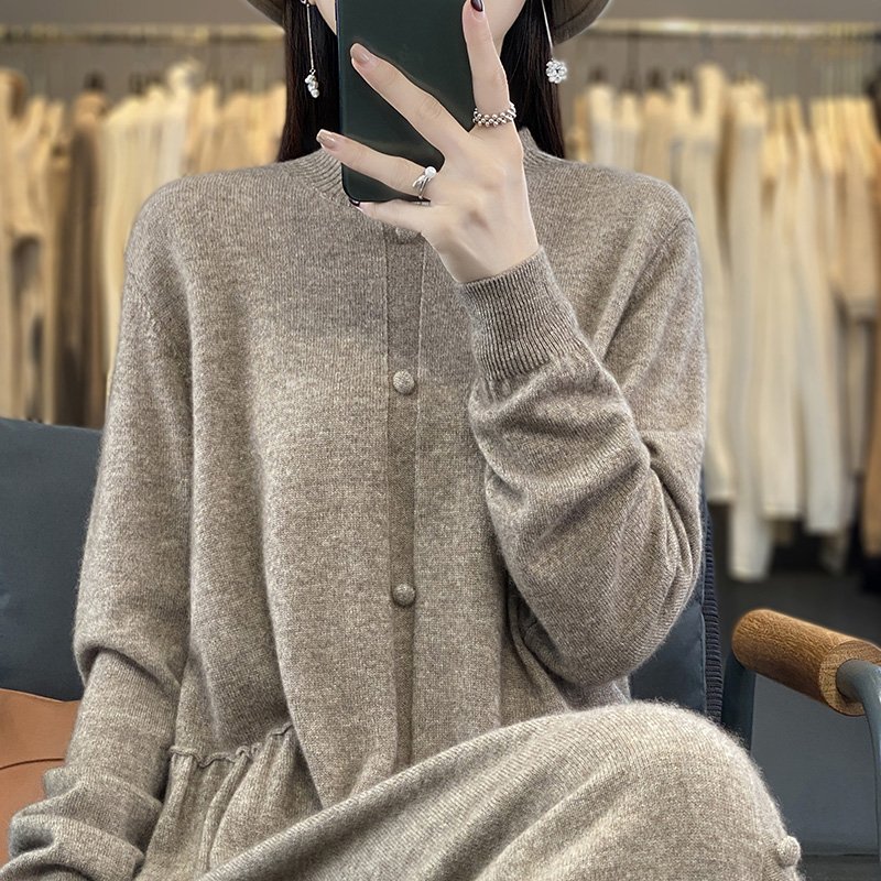 Pure handmade 100% pure cashmere dress women's half high neck Korean version slimmer over the knee long sweater dress