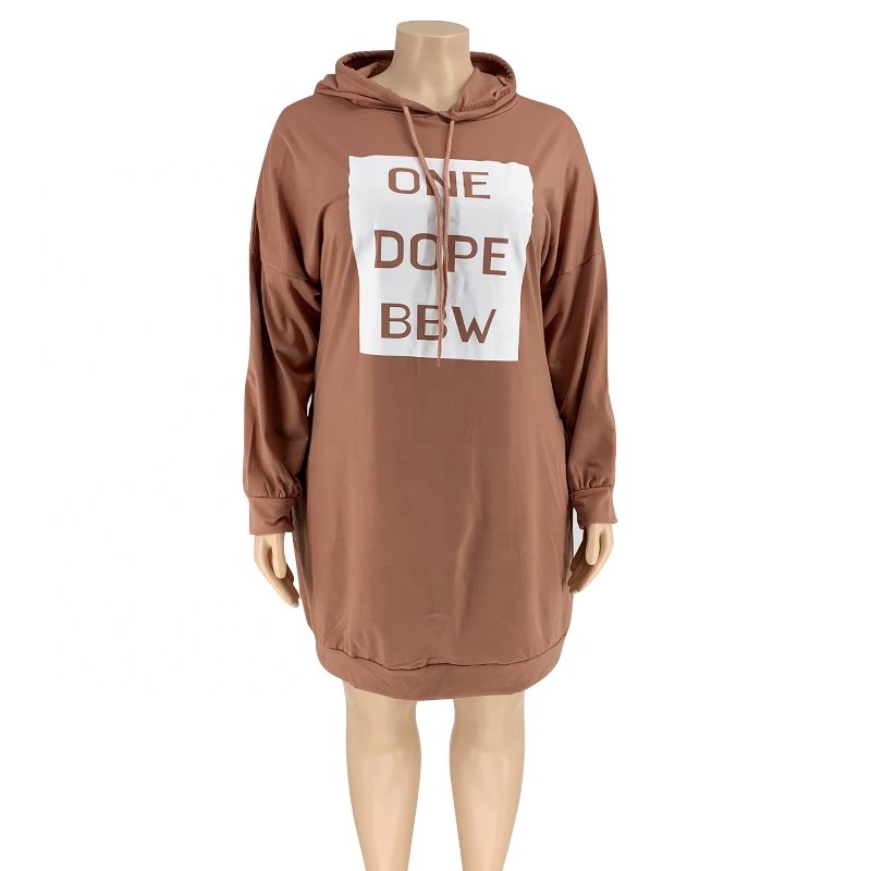 2022 spring ladies sweater dress letter printing fashion plus size women's hooded knee-length casual dress women's clothing