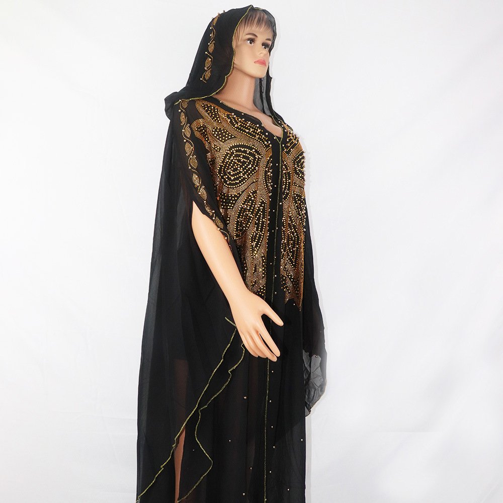 Fashion African dress V-neck chiffon rhinestone batwing sleeve dress plus size Africa dress