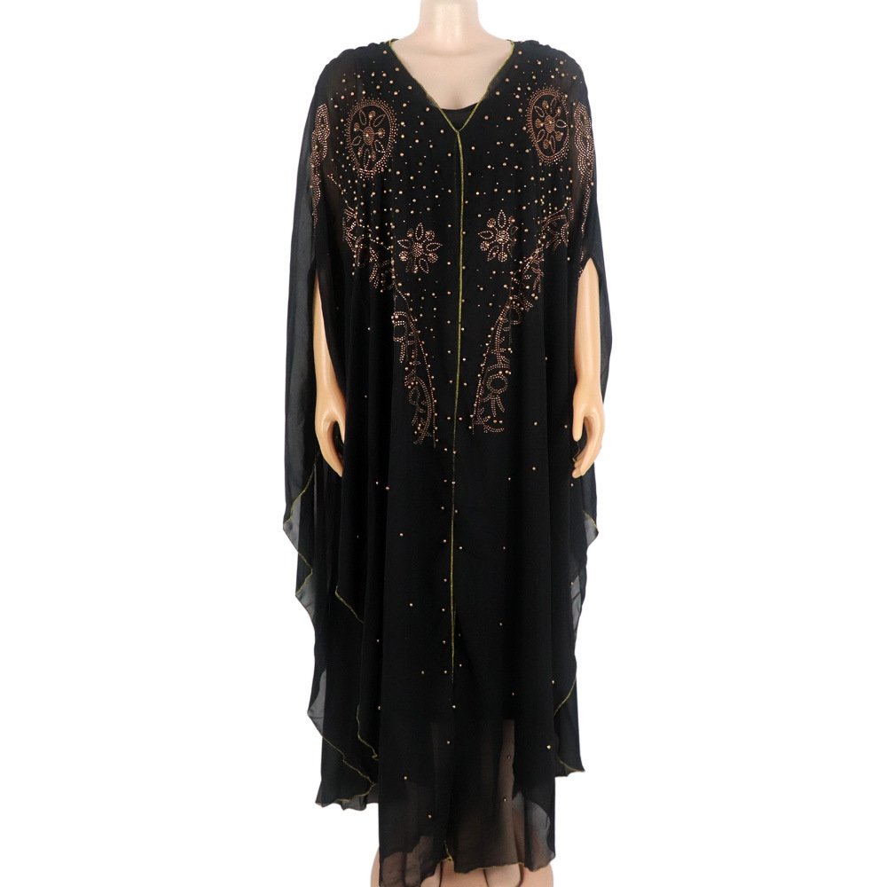 Fashion African dress V-neck chiffon rhinestone batwing sleeve dress plus size Africa dress