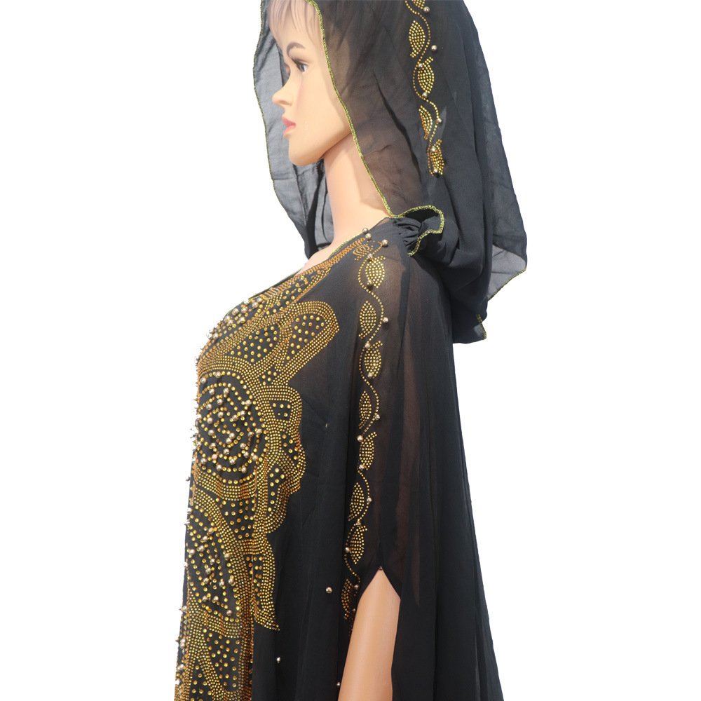 Fashion African dress V-neck chiffon rhinestone batwing sleeve dress plus size Africa dress