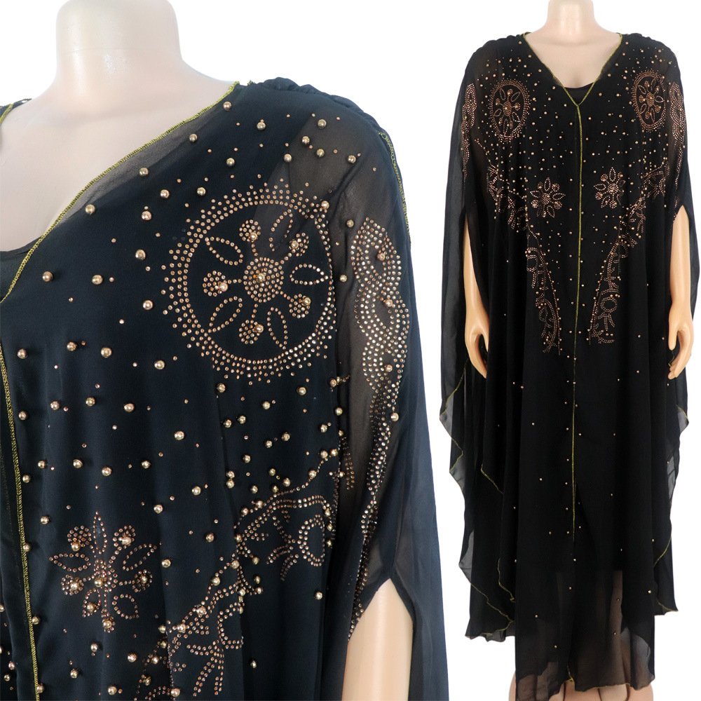 Fashion African dress V-neck chiffon rhinestone batwing sleeve dress plus size Africa dress