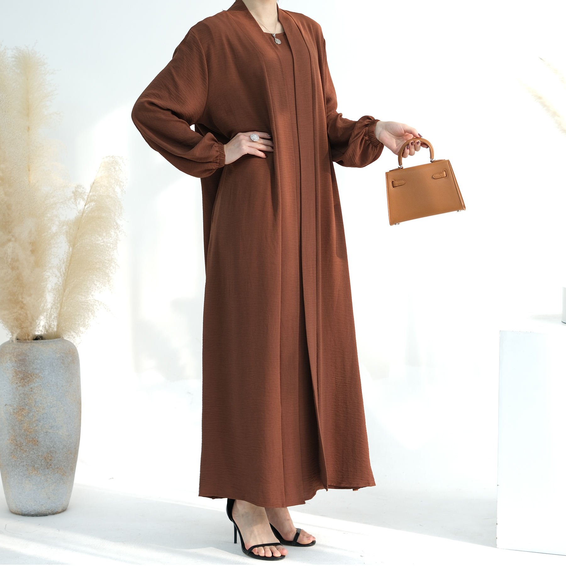 2024 EID New Promotion Abaya Designs Wrinkle Polyester 2 Piece Abaya Set Traditional Muslim Clothing Women Abaya Modest Dresses
