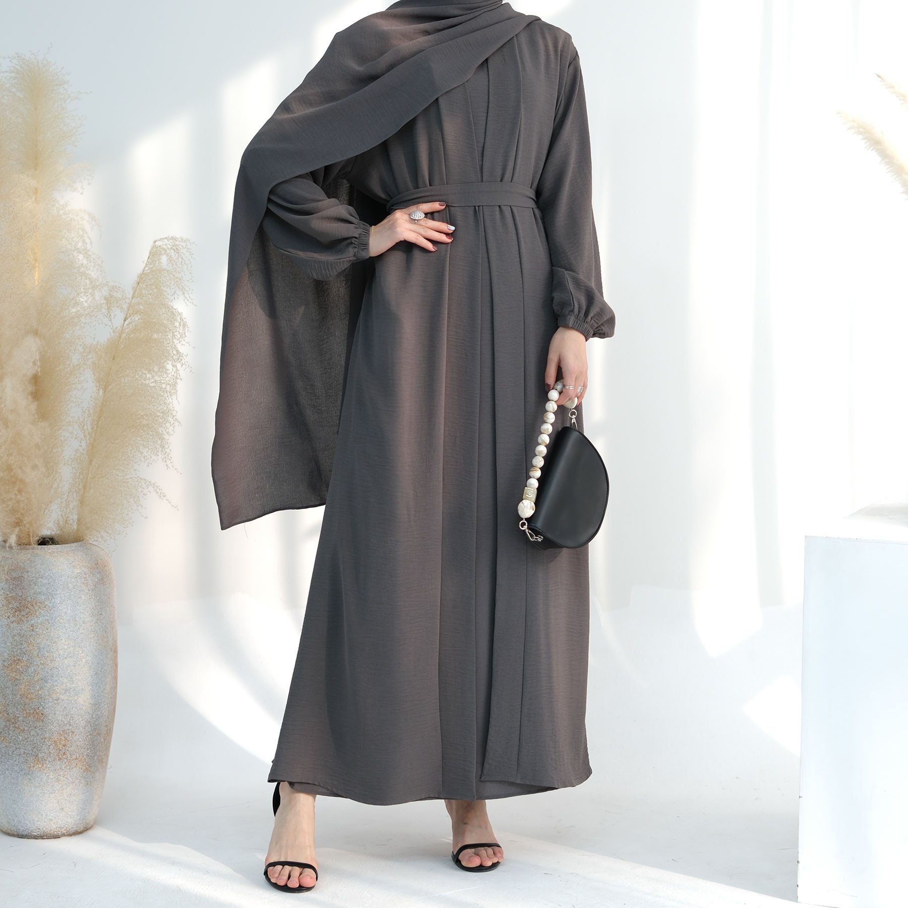 2024 EID New Promotion Abaya Designs Wrinkle Polyester 2 Piece Abaya Set Traditional Muslim Clothing Women Abaya Modest Dresses
