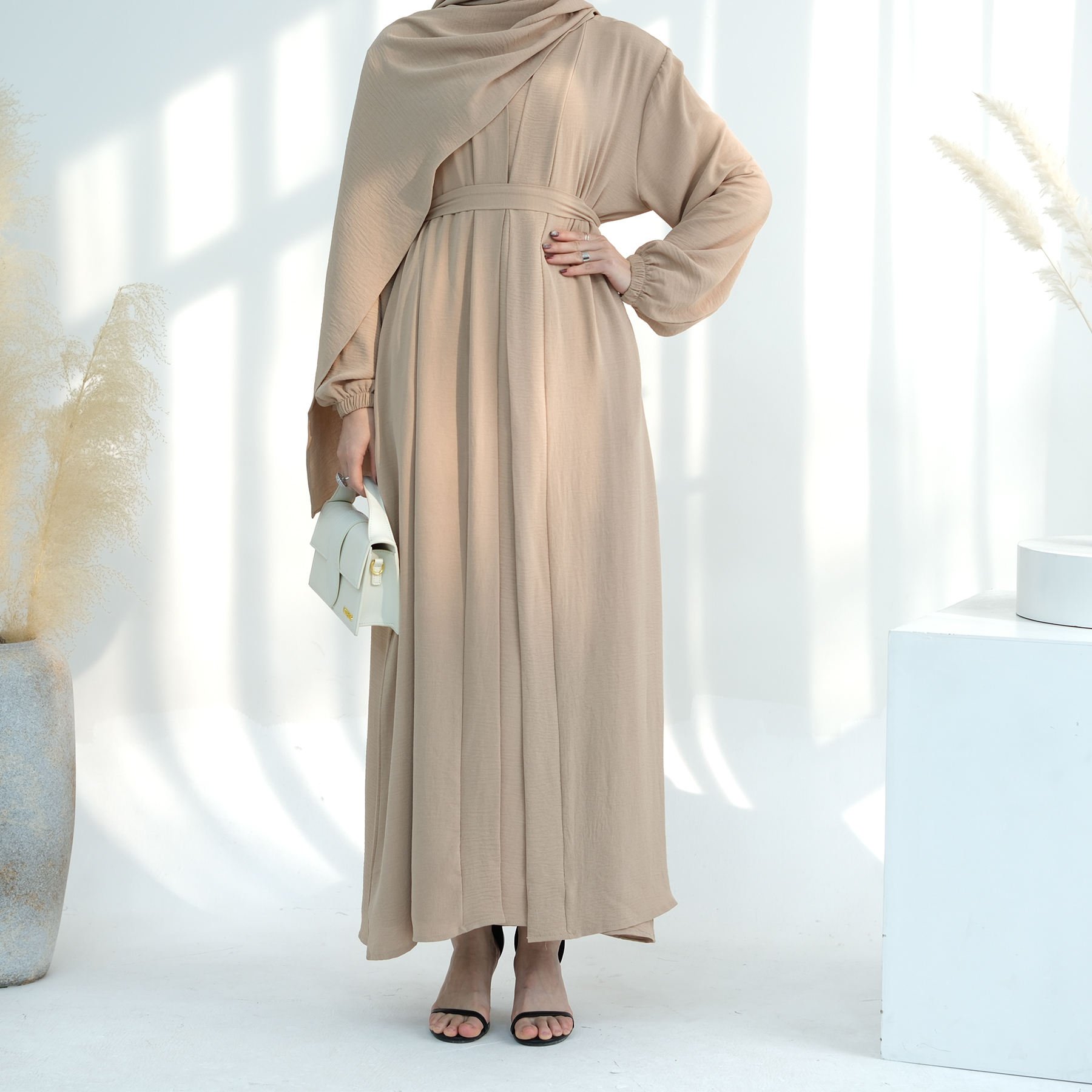 2024 EID New Promotion Abaya Designs Wrinkle Polyester 2 Piece Abaya Set Traditional Muslim Clothing Women Abaya Modest Dresses
