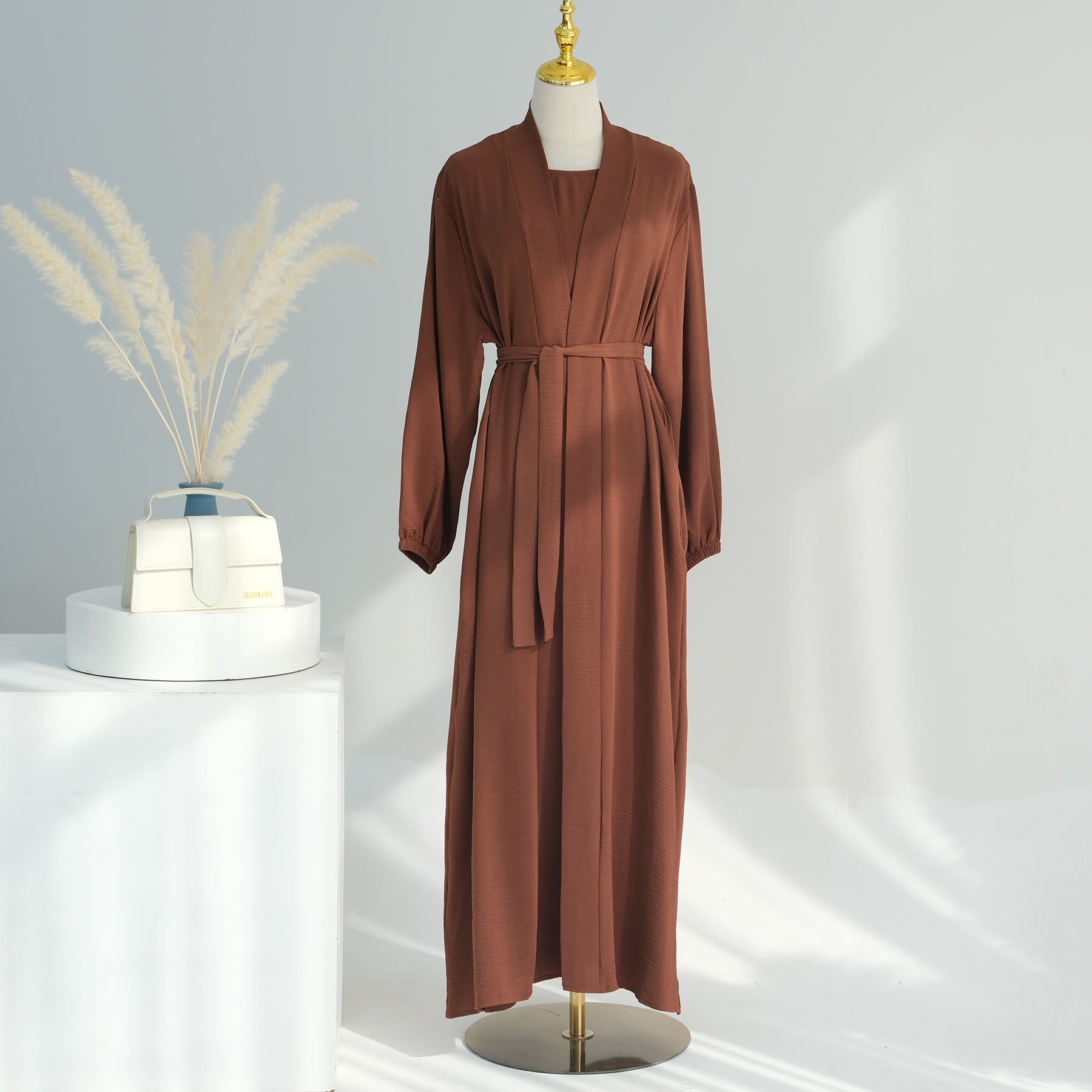 2024 EID New Promotion Abaya Designs Wrinkle Polyester 2 Piece Abaya Set Traditional Muslim Clothing Women Abaya Modest Dresses