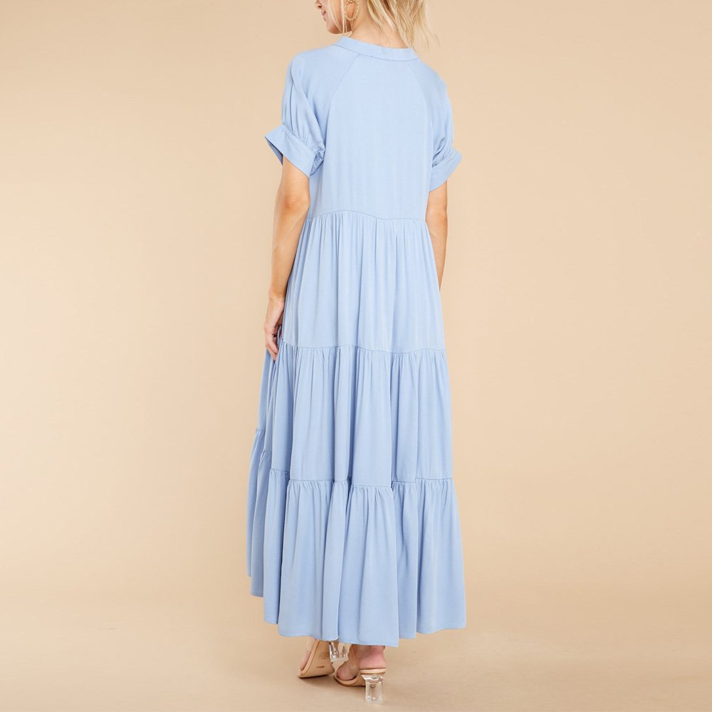 Spring Short Sleeve Sheer O-Neck Dress sweet Holiday Loose Wrinkle gorgeous Casual Dress