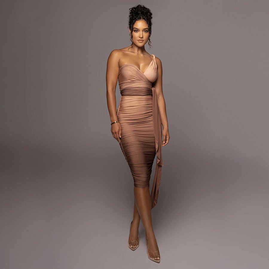 Kliou K22D19370 Fashion Stunning Spaghetti Strap Maxi Dress Ladies Tie rope sleeveless backless gradient color Women Slim Dress
