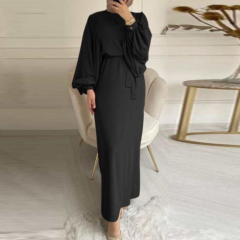 Solid Color Long Sleeve Casual Muslim Dress Robe Abaya Women Muslim Dress Polyester OEM Service Dubai Abaya Adults Middle East