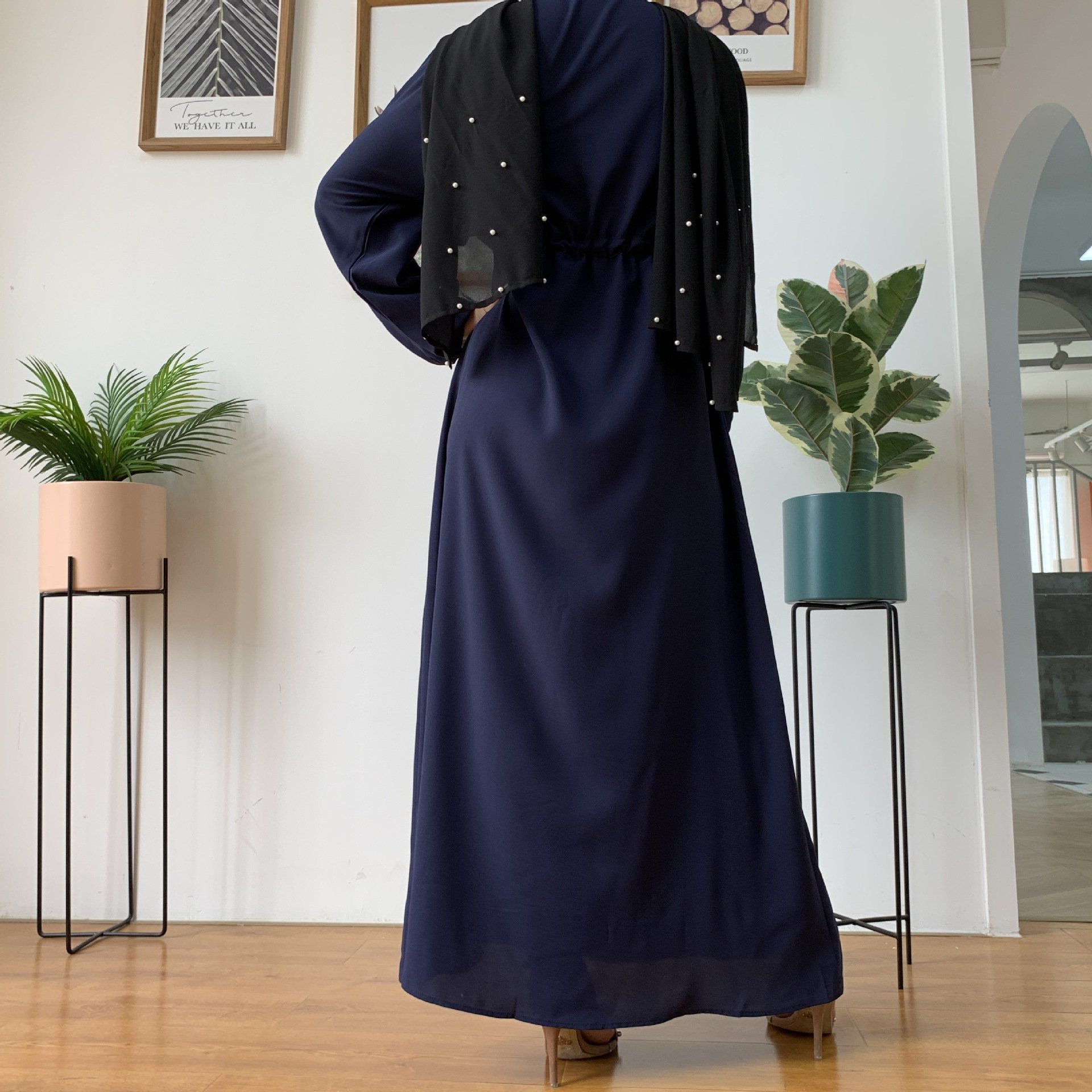 New Muslim lapel collar solid color maxi dress Women's Dubai Abaya Turkey Muslim Fashion Long Dress Islam Clothing Women Robe
