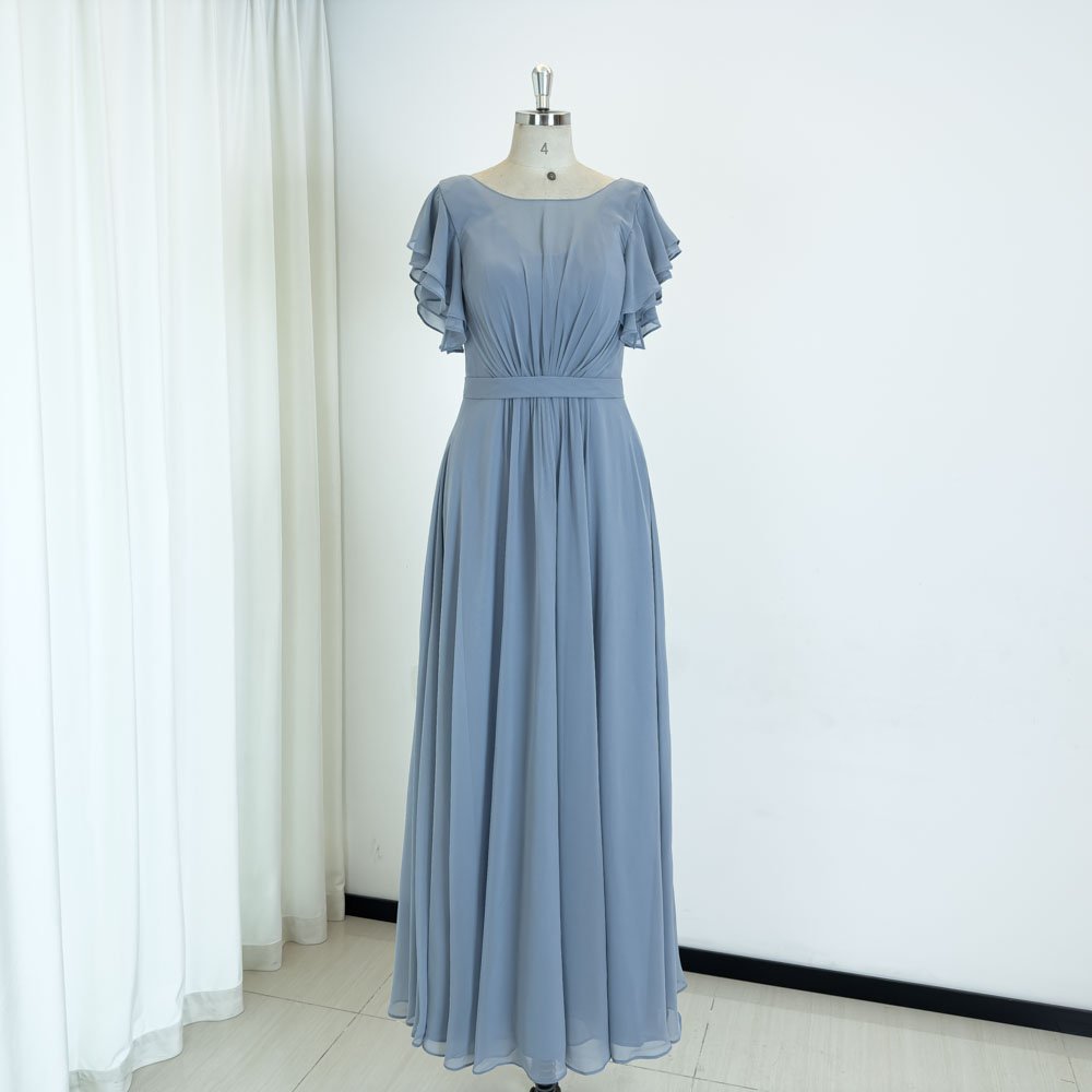 TEENYEE Elegant Plus Size Long Ruffle Sleeves Modest Evening Party Dresses maternity bridesmaid Dress 2024