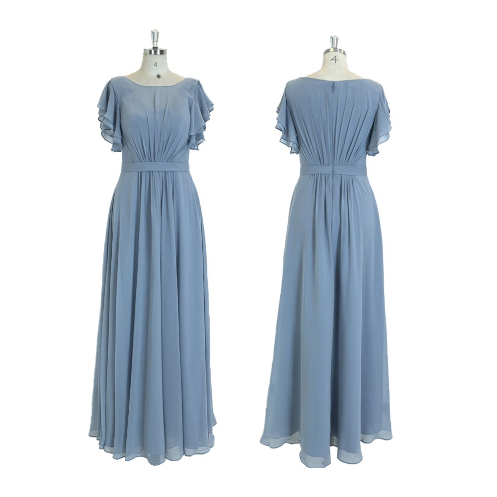 TEENYEE Elegant Plus Size Long Ruffle Sleeves Modest Evening Party Dresses maternity bridesmaid Dress 2024