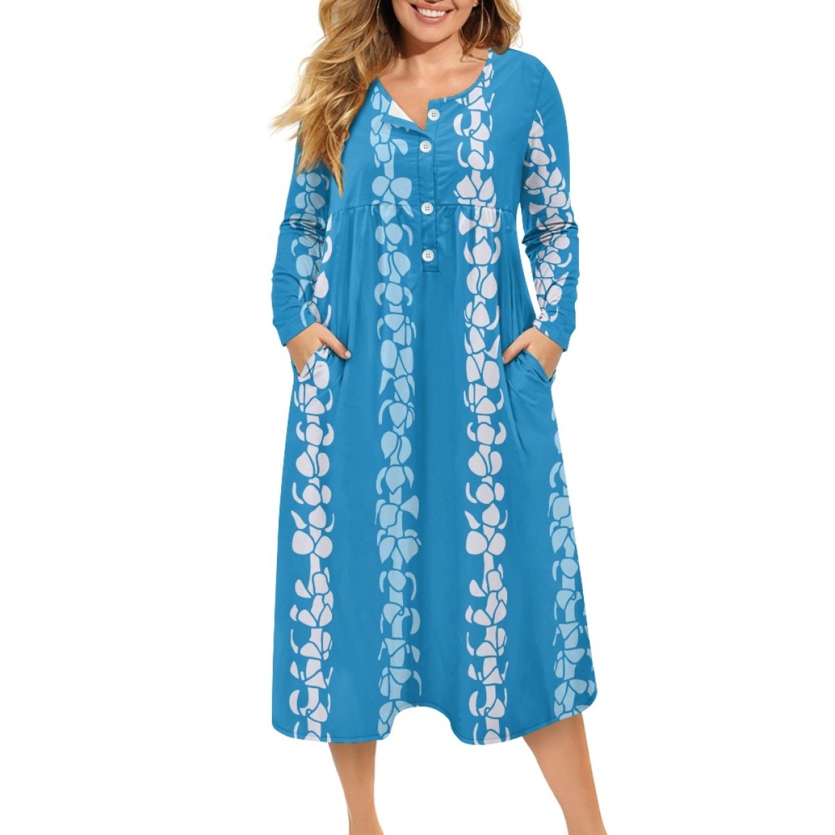 Plus Size Women's Casual Dresses Print On Demand Custom Hawaii Pua Kalikimaka Slim Fit Fashion Ladies V Neck Button Dress