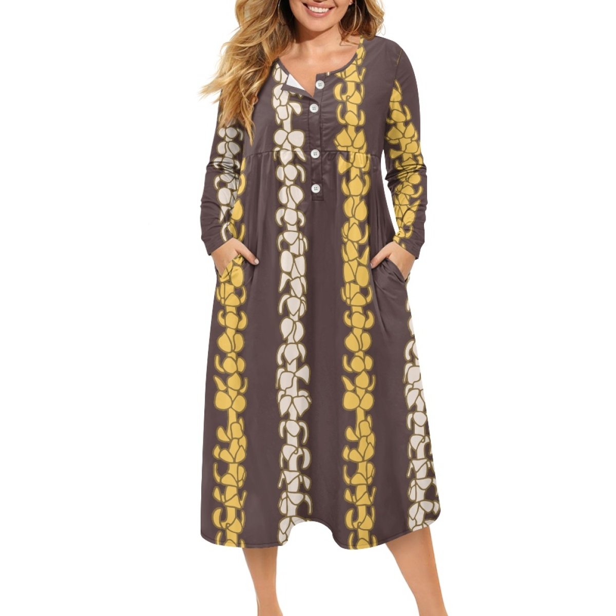 Plus Size Women's Casual Dresses Print On Demand Custom Hawaii Pua Kalikimaka Slim Fit Fashion Ladies V Neck Button Dress