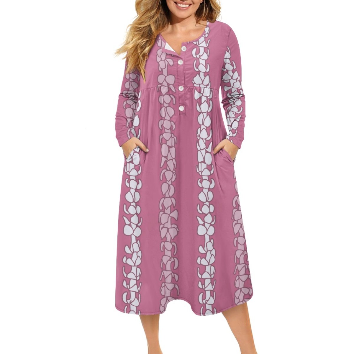 Plus Size Women's Casual Dresses Print On Demand Custom Hawaii Pua Kalikimaka Slim Fit Fashion Ladies V Neck Button Dress