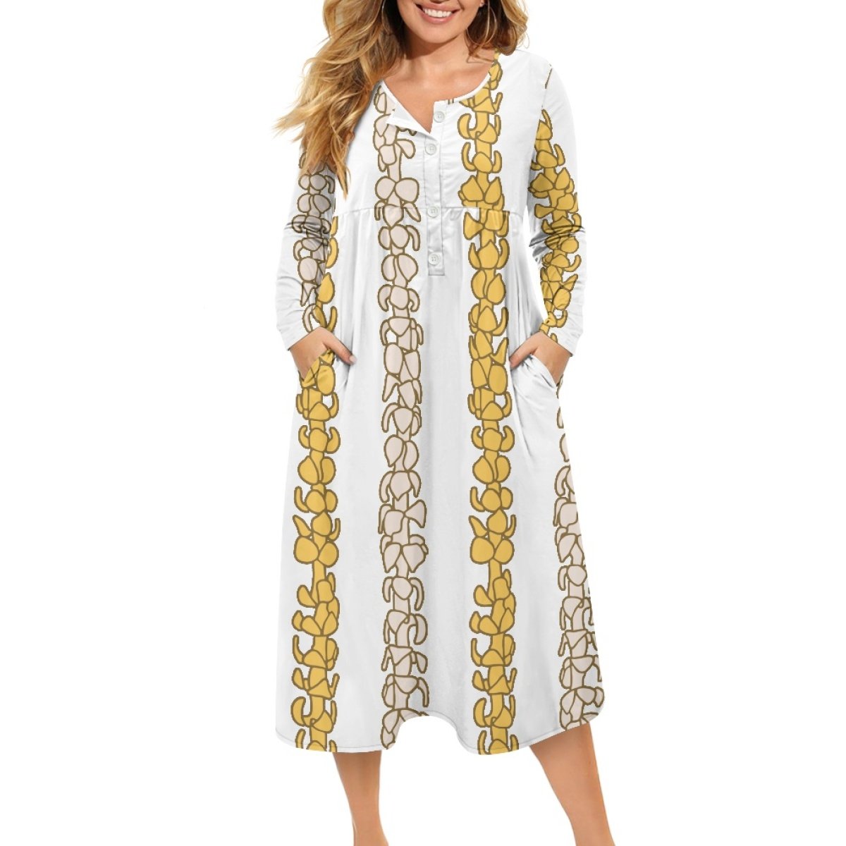 Plus Size Women's Casual Dresses Print On Demand Custom Hawaii Pua Kalikimaka Slim Fit Fashion Ladies V Neck Button Dress