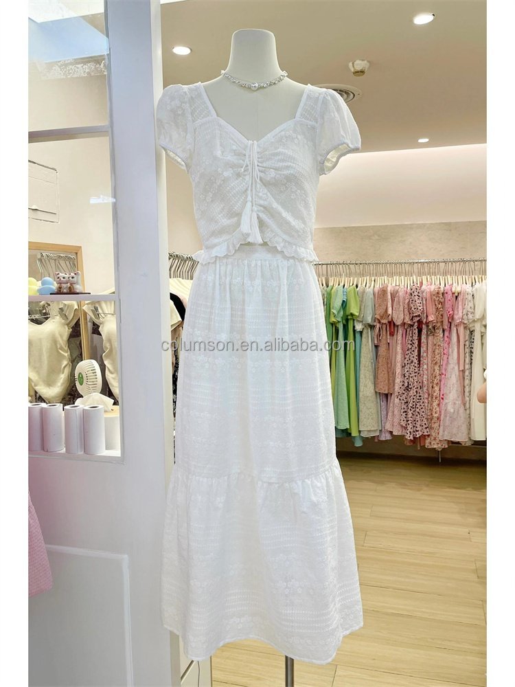 Wholesale Elegant Women's Dress Summer New Style Vintage Hollow Lace Dress Flower Embroidery Design Feeling Long Dress
