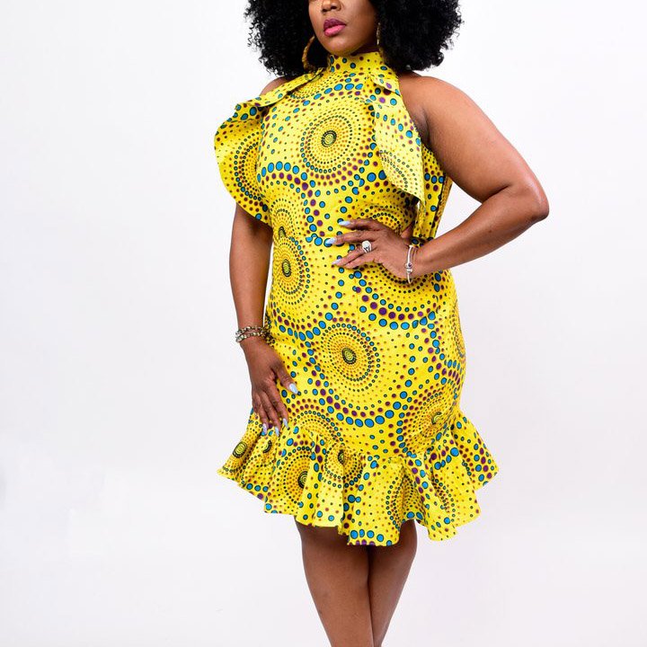 African Kitenge Designs Sleeveless Ankara Print Ladies Elegant Casual Dresses