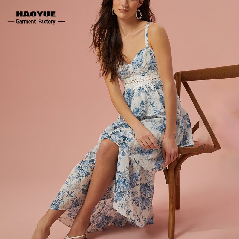 Clothing Manufacturers Custom Women Clothing Casual Dress Girls Long Floral Print Boho Dress For Ladies