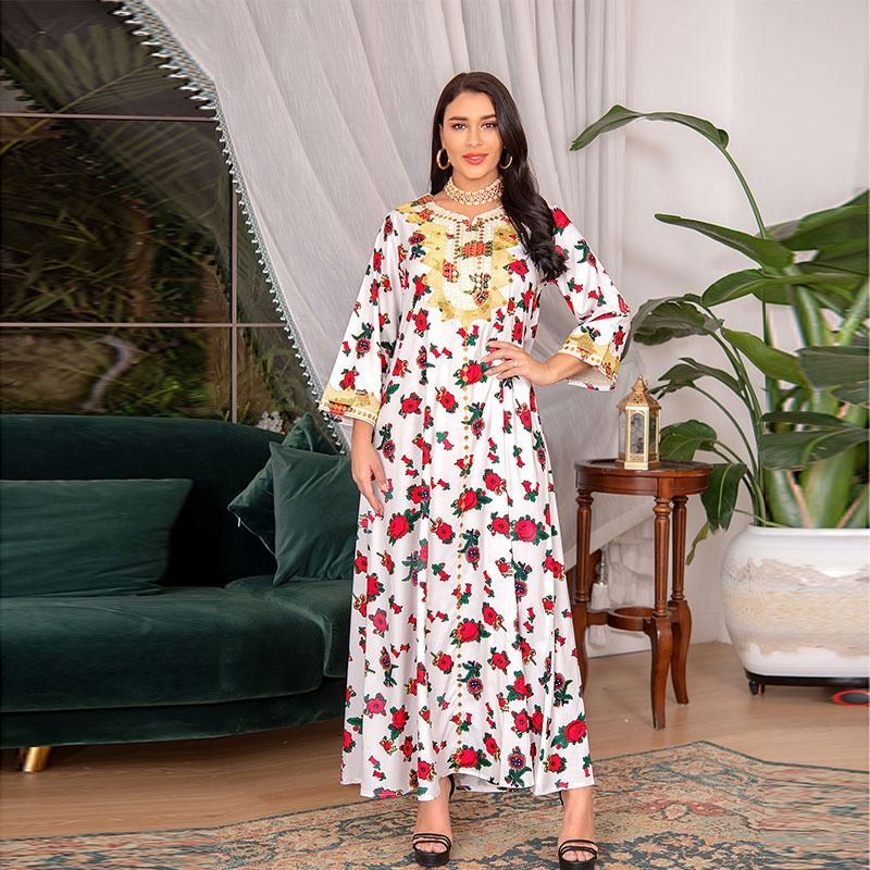 Abayas 2024 Middle East Women's Dresses Dubai Abaya Women Muslim Dress Floral Printed Kaftan Elegant Casual Dress Fabric Abaya