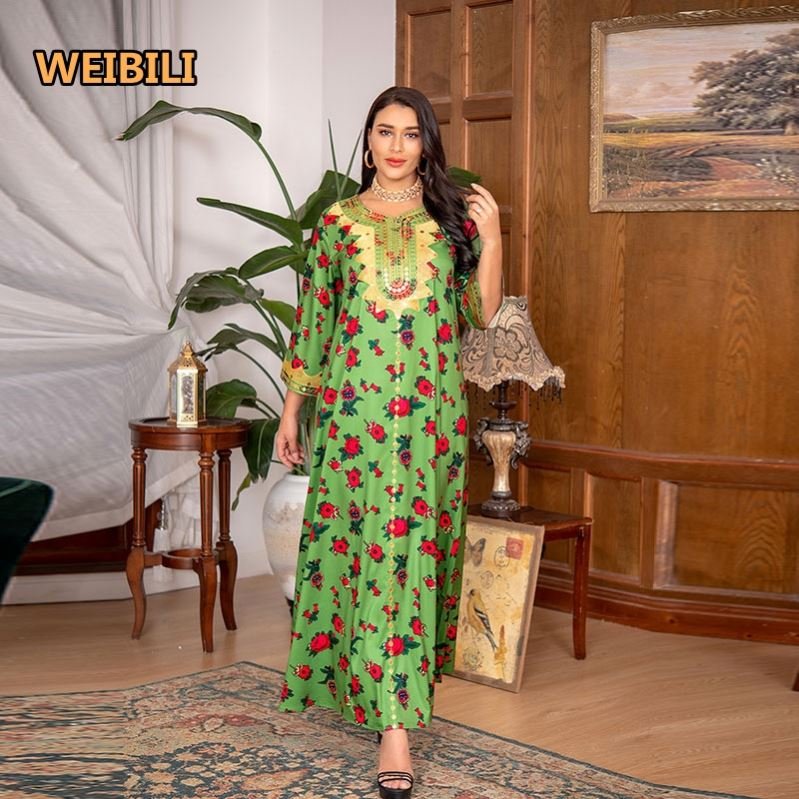 Abayas 2024 Middle East Women's Dresses Dubai Abaya Women Muslim Dress Floral Printed Kaftan Elegant Casual Dress Fabric Abaya