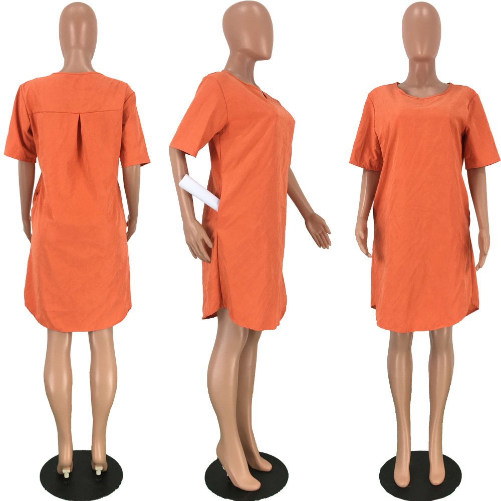2022 High Quality Women Casual Dresses Solid color Short Sleeve Summer Clothing 3xl plus size dress for woman