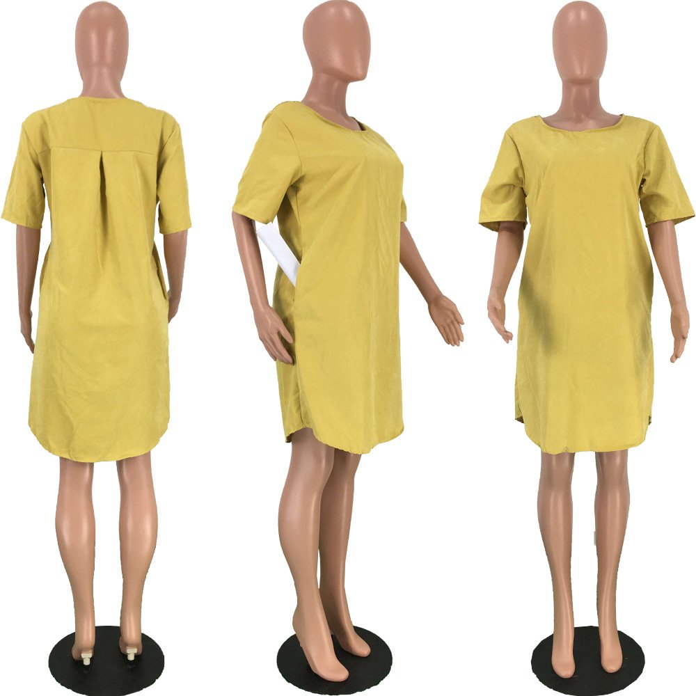 2022 High Quality Women Casual Dresses Solid color Short Sleeve Summer Clothing 3xl plus size dress for woman