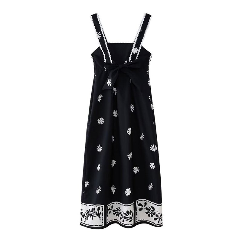 ZATRHMBM women's 2024 new fashion printed midi dress Retro sleeveless sexy casual female dress