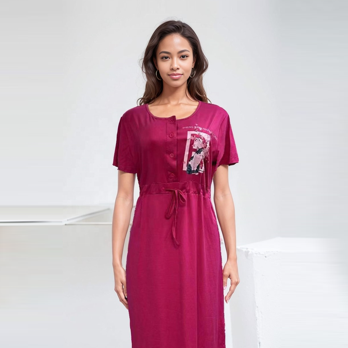 Newly Designed Daily Loose Closure Chest Print Multi-color Women African Summer Casual Dress