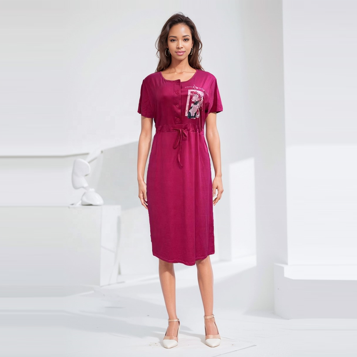 Newly Designed Daily Loose Closure Chest Print Multi-color Women African Summer Casual Dress