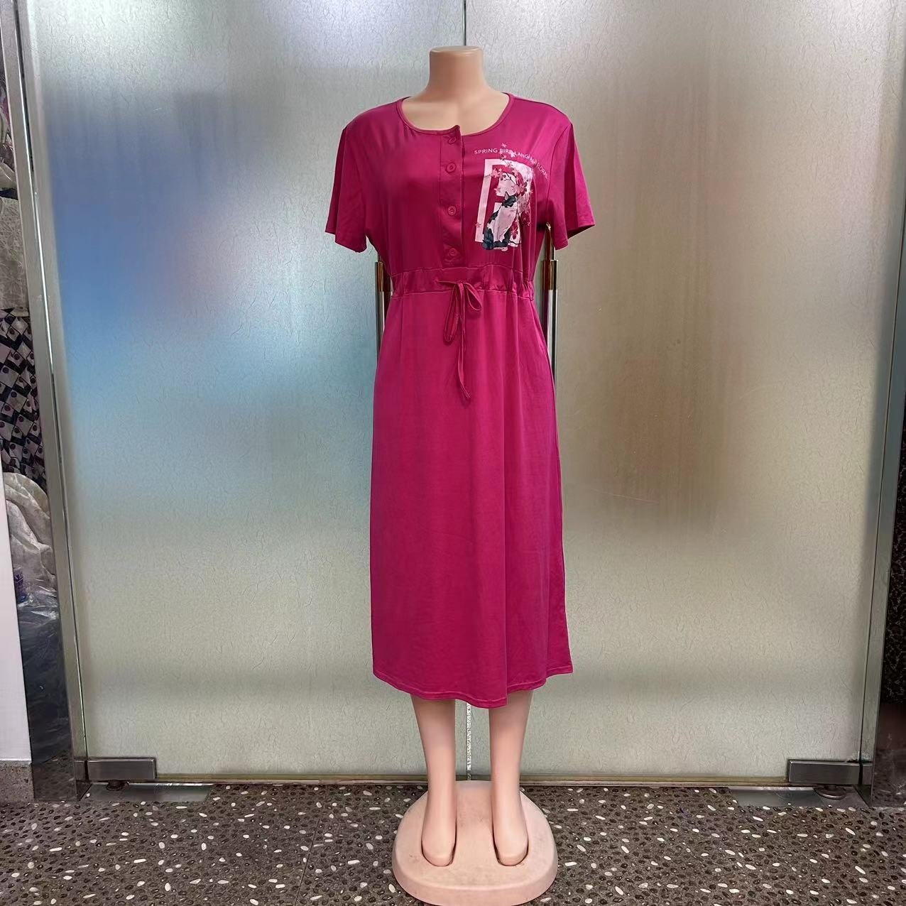 Newly Designed Daily Loose Closure Chest Print Multi-color Women African Summer Casual Dress