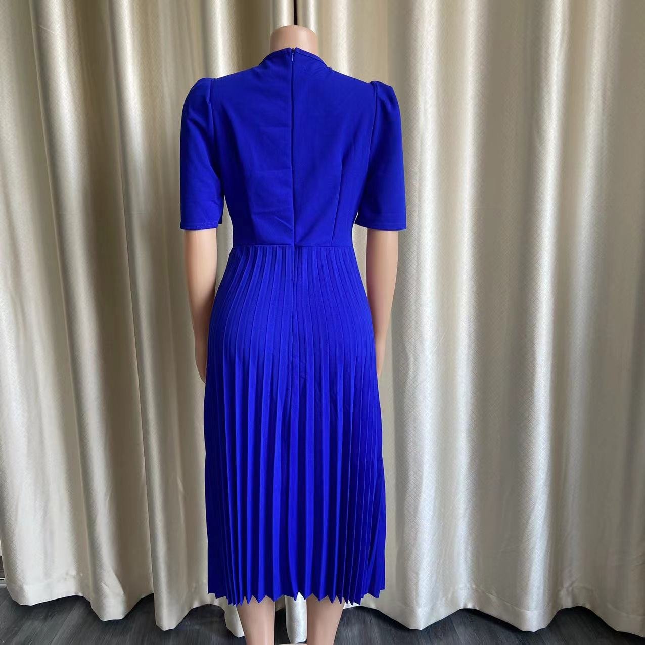 2024 Summer Red Lovely A Line Pleated Dress Ladies Office Dress African Women Casual Dresses