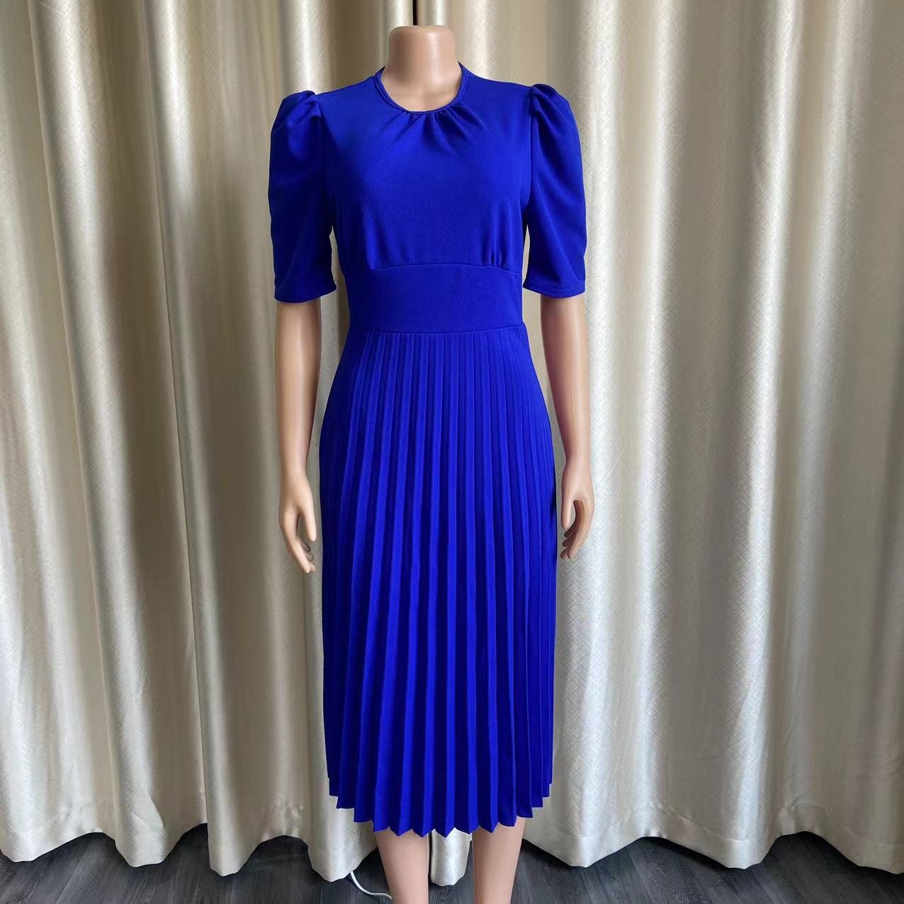 2024 Summer Red Lovely A Line Pleated Dress Ladies Office Dress African Women Casual Dresses