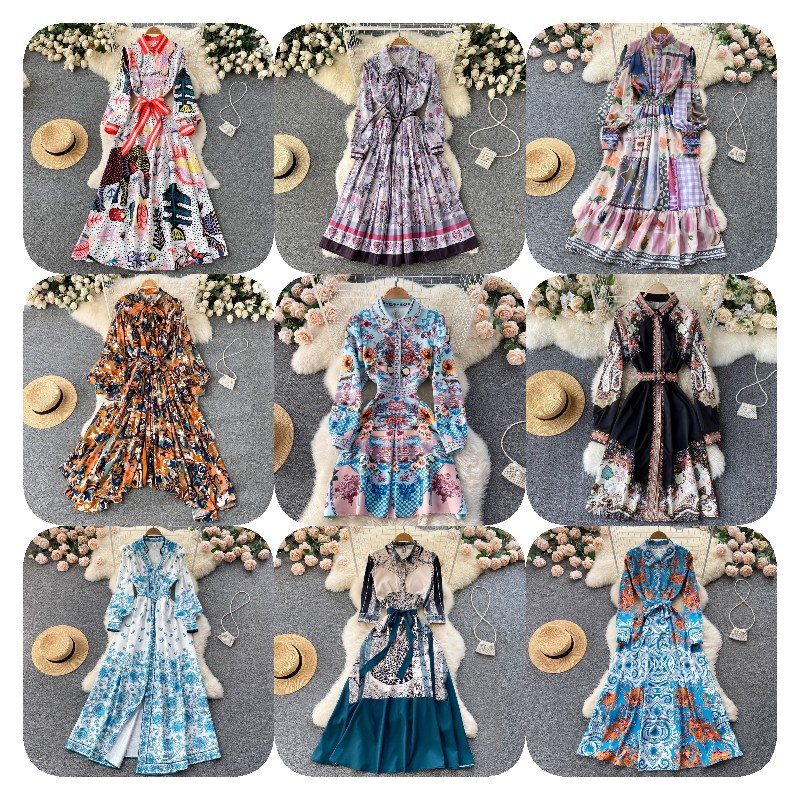 2024 Summer Women's Floral Short Sleeve Long Collision Color Sweater Knitted Casual Dress